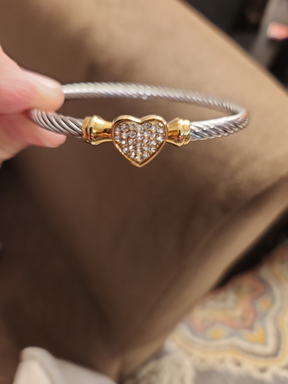 Heart Pave Cable Bracelet - Silver And Goldtone. - Picture 6 of 8